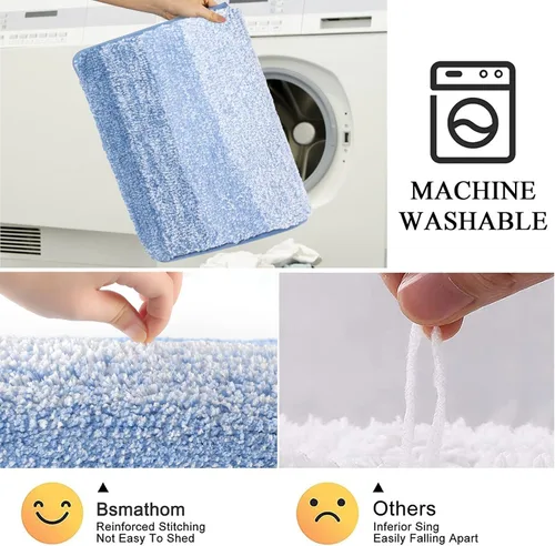 Miniatura 6 de Bsmathom Juego de 4 alfombras de baño, alfombras de baño de microfibra suave y absorbente con alfombra de contorno en forma de U para inodoro y Azul