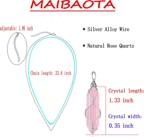 Miniatura 4 de MAIBAOTA Collar de piedra de cristal curativo, collar con colgante de cristales de lágrima envueltos en alambre, collar con dije de cuarzo Reiki