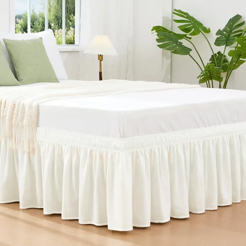 Miniatura 25 de Vocander Falda de Cama Rosa Tamaño Individual con Caída de 14 Pulgadas, Falda de Cama Elástica con Volantes Antipolvo, Fácil de Colocar, Faldas
