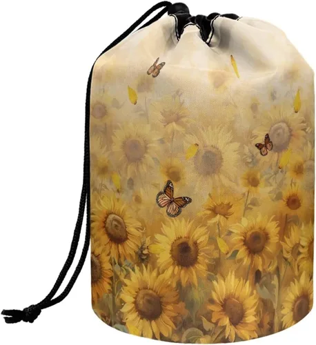 Miniatura 17 de Poceacles Bolsa de maquillaje con cordón, estuche portátil para cosméticos, bolsa de aseo de viaje, organizador de barril, bolsa de almacenamiento
