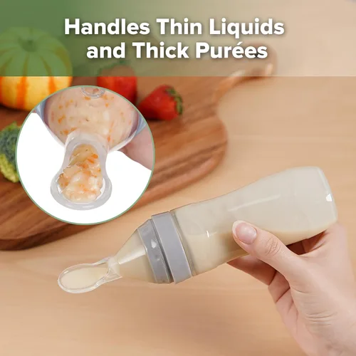Miniatura 7 de Haakaa Comedero de silicona para bebés de 4 onzas, alimentador de cereales para bebés, alimentador de alimentos frescos para bebés, botella de Gris