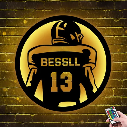 Miniatura 3 de Arte de pared de hockey con nombre y número personalizado, letrero de metal personalizado para jugador de hockey con luz LED, letrero de neón