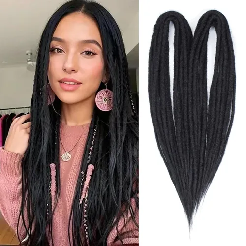 Miniatura 33 de Kraler Extensiones de Rastas Azules de Doble Extremo de 18 Pulgadas, 20 Hebras Sintéticas DE Extensiones de Rastas Hechas a Mano, Estilo de Rastas