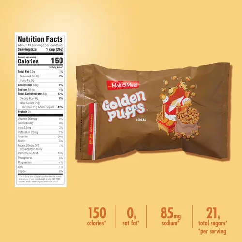 Miniatura 2 de Malt-O-Meal Golden Puffs Cereal para el desayuno, cereal de trigo hinchado endulzado, cereal de tamaño familiar a granel, bolsa de cereales