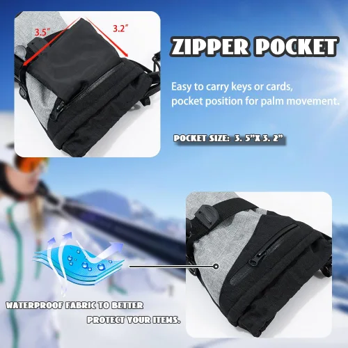 Miniatura 4 de Ixsun Guantes de esquí para hombres y mujeres, bolsillo con cremallera, suaves, cálidos, impermeables, resistentes al viento, adecuados para esquís