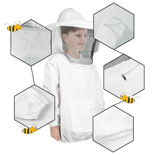 Miniatura 5 de Luwint Chaqueta y guantes de apicultura para niños, velo ventilado, traje de abeja para niños, chaqueta protectora de apicultor con guantes