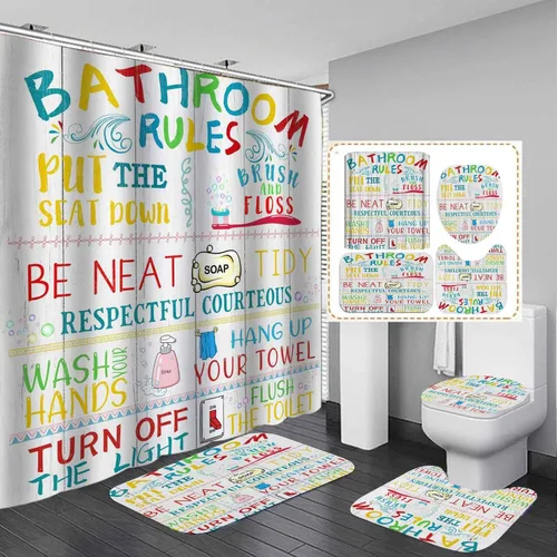 Miniatura 10 de Juego de 4 cortinas de ducha con citas inspiradoras, escaleras de arte en blanco y negro, decoración de baño motivacional para hombres, cortina