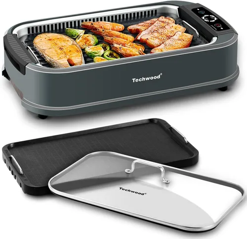 Miniatura 10 de Parrilla sin humo para interiores, Techwood parrilla eléctrica para interiores de 1500W con tapa de vidrio templado, BBQ coreana portátil