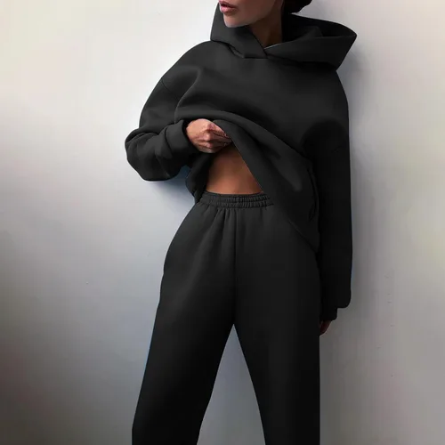 Miniatura 4 de Conjunto deportivo de 2 piezas para mujer, sudadera de manga larga, sudadera con capucha y pantalones largos