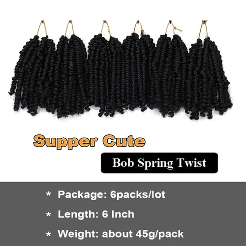 Miniatura 5 de Dorsanee Extensiones de cabello sintético corto estilo Bob Spring Twist de 6 pulgadas, 6 paquetes de extensiones de cabello sintético pretrenzado
