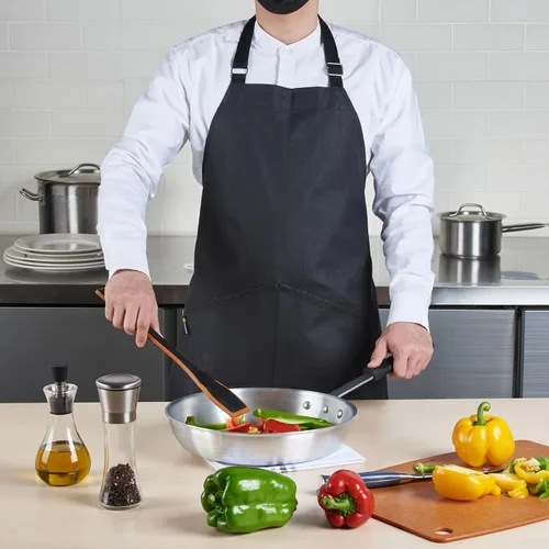 Miniatura 6 de Restaurantware Delantal de cocina de 32 x 26 pulgadas, 1 delantal de chef ignífugo, correas ajustables para el cuello para hombres y mujeres, Negro