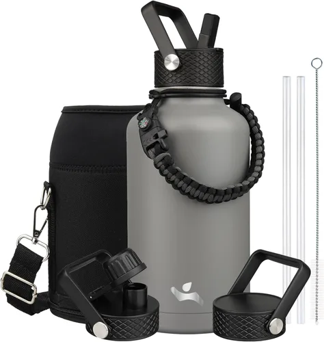Miniatura 60 de Konokyo - Botella de agua aislada de 18 onzas, botellas deportivas de acero inoxidable con 3 tapas, verde militar