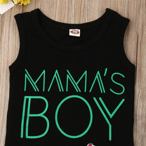 Miniatura 4 de Conjunto de 2 piezas de ropa de verano, con letras impresas, camiseta sin mangas y pantalón corto, para bebé