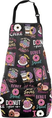 MNIGIU Delantal para hornear donas, regalo temático para pastelería, delantal con bolsillos, regalo de donas dulces, panadero, mercancía