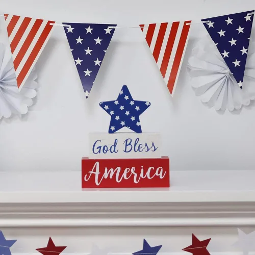 Miniatura 2 de MEETYAMOR Decoraciones del 4 de julio, Día de los Caídos de Dios bendiga América con estrella, decoración patriótica del Día de la Independencia