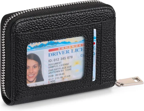 Miniatura 14 de FALAN MULE Cartera de Cuero para Tarjetas de Crédito con Bloqueo RFID Pequeña para Mujeres con Muñequera, Azul claro, Vintage