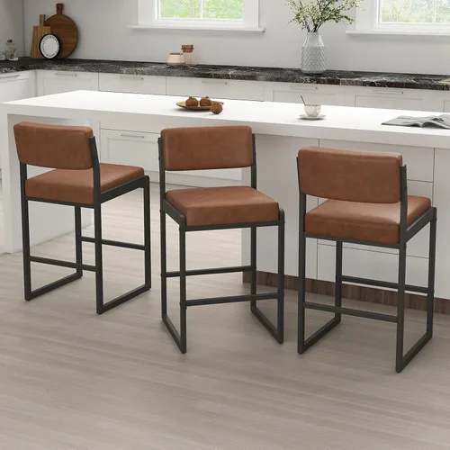 Miniatura 42 de SAECKBERG Taburetes de bar modernos de altura de mostrador, sillas de barra de 26 pulgadas de altura con respaldo, taburetes tapizados, taburetes