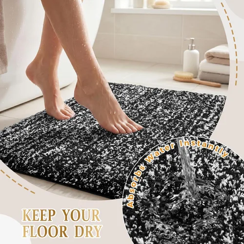 Miniatura 5 de Yimobra Alfombras de baño en negro y blanco antideslizantes lavables, tapetes de baño ultra suaves y absorbentes de agua, alfombra de ducha suave