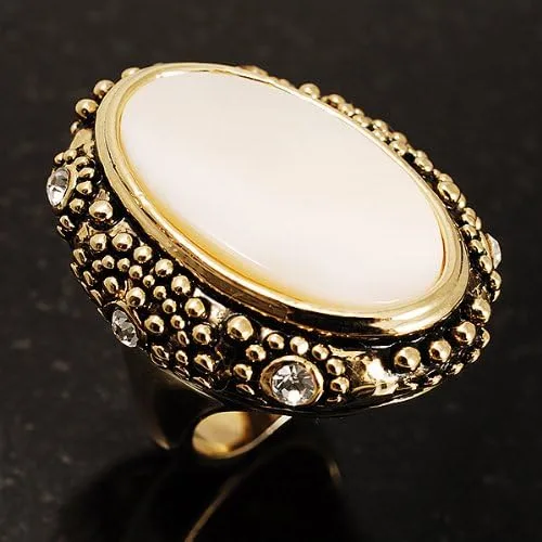 Miniatura 8 de Avalaya Anillo grueso de cristal de concha de oro envejecido