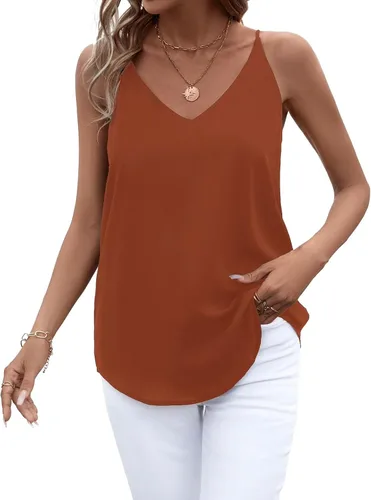 Miniatura 82 de Camiseta de chifón con tirantes delgados ajustables y cuello en V