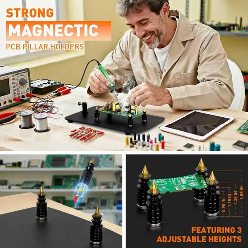 Miniatura 2 de Lámpara de lupa de 10 aumentos con luz y soporte, 2,200 lúmenes, luz iluminada con atenuación sin escalones en 3 colores, 4 pilares de PCB y lámpara