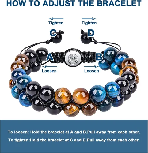 Miniatura 3 de Pulsera de triple protección de 0.315 in y 0.394 in para mujeres y hombres, pulsera de piedra natural, ojo de tigre natural, obsidiana y hematita