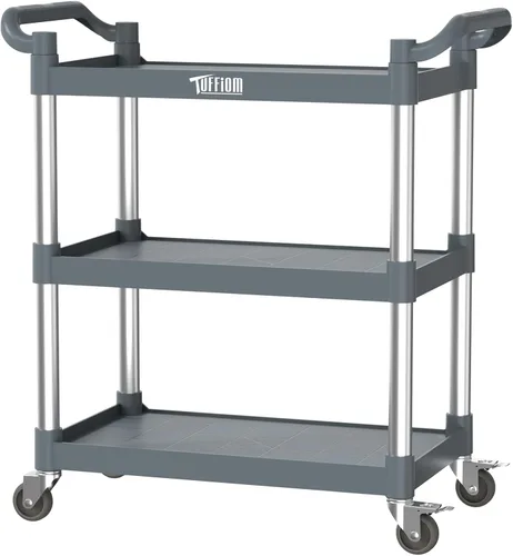 Miniatura 10 de TUFFIOM Carrito de servicio de plástico con ruedas, resistente capacidad de 450 libras, enrollado comercial de 3 niveles, ideal para restaurante