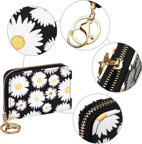 Miniatura 5 de OIDERY Tarjetero de tarjeta de crédito RFID, estuche de tarjeta de acordeón con llavero para niña, cartera pequeña para mujeres con cremallera, Card