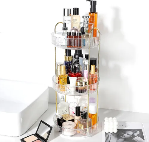 Miniatura 2 de Organizador de maquillaje giratorio de 360°, soporte giratorio de carrusel de maquillaje de baño, caja de almacenamiento de cosméticos de gran