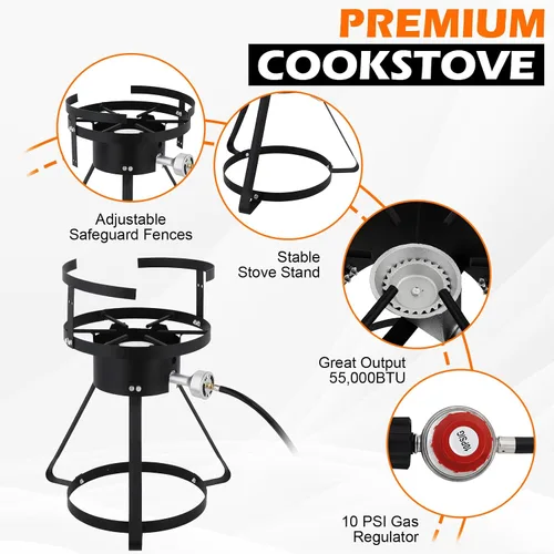 Miniatura 5 de Freidora – Kit de olla de aluminio de 30 cuartos de galón de mariscos y freidora de pavo con termómetro, cesta, propano para cangrejo, langosta