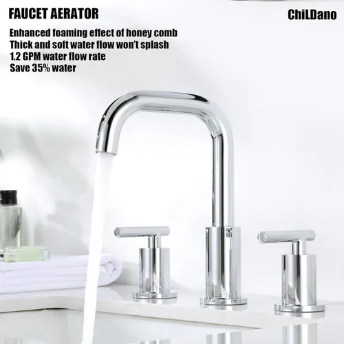 Miniatura 4 de Grifo de baño de 8 pulgadas de extensión amplia, 2 manijas 3 orificios, grifo de baño cromado con desagüe de lavabo y manguera de suministro de Cromo