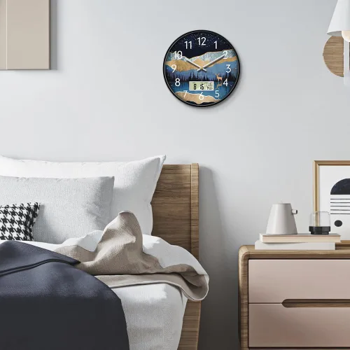 Miniatura 8 de Reloj de pared analógico silencioso con fecha y temperatura, reloj de pared digital de 12 pulgadas sin tictac, funciona con pilas, reloj de pared