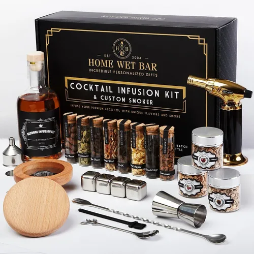 Miniatura 7 de Kit de fabricación de whisky de alta calidad, juego de infusión de cóctel de 15 piezas con guía de recetas, botellas de vidrio, cubos de acero Kit