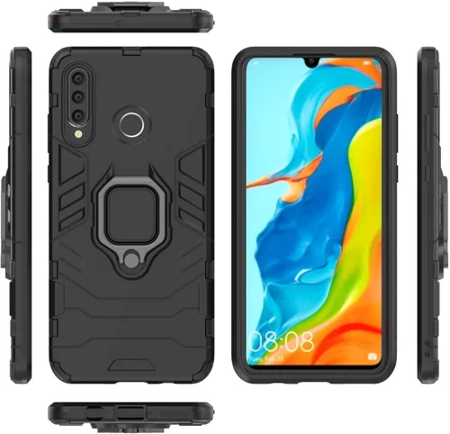 Miniatura 5 de Compatible con Huawei P30 Lite, soporte de anillo de metal a prueba de golpes (funciona con soporte magnético para automóvil), funda resistente