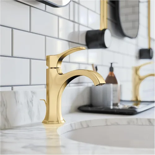 Miniatura 2 de hansgrohe Locarno 04810250 - Grifo de lavabo de baño de 1 manija y 1 manija de transición con 1 manija y óptica de oro cepillado, 04810250