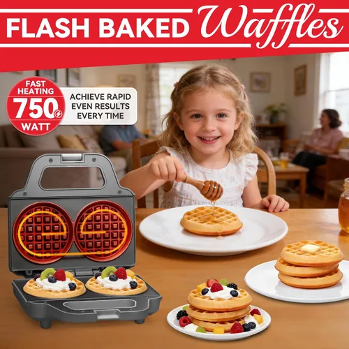 Miniatura 2 de SugarWhisk Miniwaflera Doble de 4 Pulgadas, Máquina para Hacer Waffles, Waflera Eléctrica, Plancha Pequeña para Waffles, Waffles Keto, Croquetas