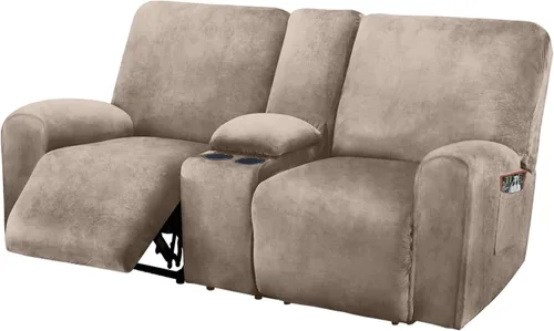 Miniatura 10 de Asiento reclinable con funda de consola central, fundas de sofá reclinable de terciopelo de 8 piezas, fundas de sofá reclinable de 2 plazas, funda