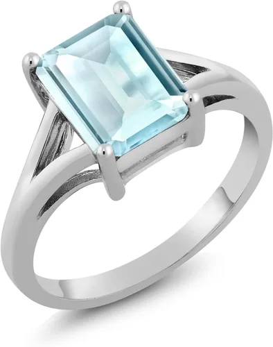 Miniatura 26 de Gem Stone King Anillo de compromiso solitario con diseño clásico de vástago dividido para mujer, plata de ley 925, piedra natal de piedra preciosa