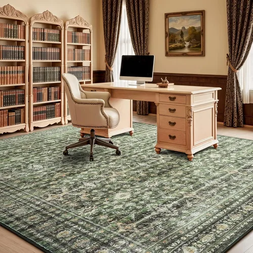 Miniatura 6 de Alfombra Lofus de 8 x 10 pulgadas para sala de estar, alfombras grandes lavables verdes con respaldo antideslizante, alfombras suaves boho