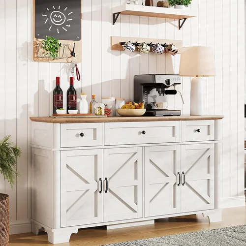 Miniatura 10 de BestHaped Armario de buffet de granja de 65 pulgadas con almacenamiento, aparador blanco con estantes ajustables y 3 cajones, mesa de buffet