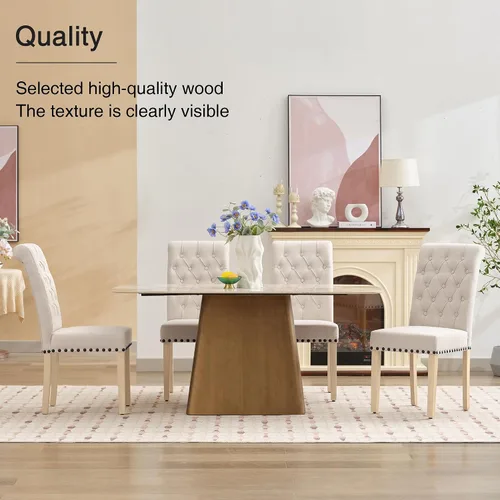 Miniatura 6 de adochr Juego de 2 sillas de comedor de tela de lino, silla de comedor tapizada con patas de madera, sillas Parsons sin brazos para Beige