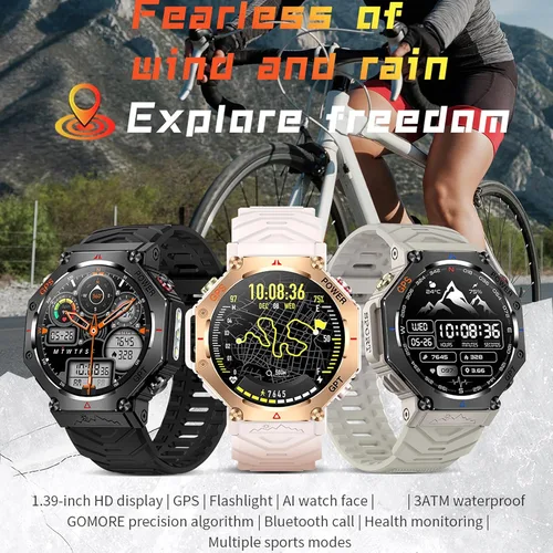 Miniatura 2 de Loluka Reloj inteligente GPS Tracker resistente al aire libre Smartwatch con brújula/linterna LED/presión de aire/altitud/respuesta/hacer llamada