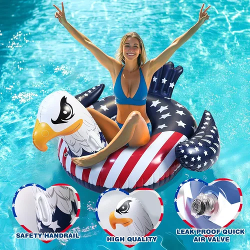 Miniatura 3 de Flotador patriótico de la bandera estadounidense águila para piscina, flotadores de piscina del 4 de julio, divertido animal de pájaro calvo águila