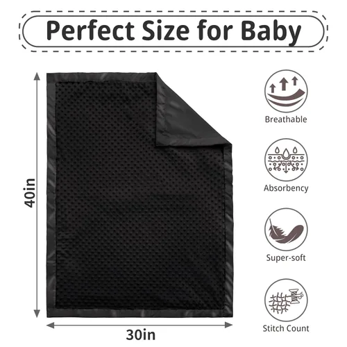 Miniatura 8 de Pro Goleem - Manta para bebé de minky suave con puntitos y respaldo de satén, regalos para bebés para niños y niñas (Negro, 30’’ x 40’’)