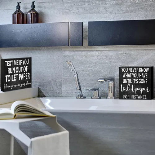 Miniatura 6 de 2 letreros divertidos de madera para decoración de baño, decoración clásica de madera, papel higiénico rústico, arte de pared de madera