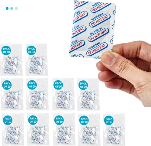 110 paquetes de absorbentes de oxígeno de grado alimenticio de 100 CC (10 paquetes en bolsa de vacío individual, 11 paquetes de 10) absorbentes de