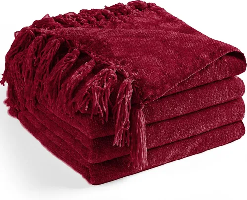 Miniatura 11 de Manta de Chenilla para Sofá 50"X 60", Mantas Suaves y Acogedoras con Flecos con Borlas para Cama Sofá Silla Cubierta, Mantas Decorativas Bohemias