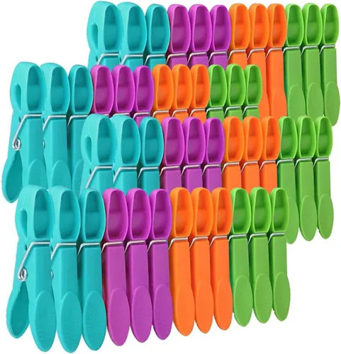 48 alfileres de ropa, pinzas de colores para sujetar con abrazadera, pasadores de plástico resistentes al aire libre, clips antideslizantes para