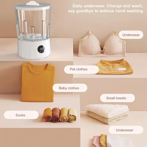 Miniatura 5 de Lavadora - Lavadora portátil Lavadoras portátiles para apartamentos Mini limpiador con 2 cubos para brasieres, calcetines, ropa de bebé, bragas