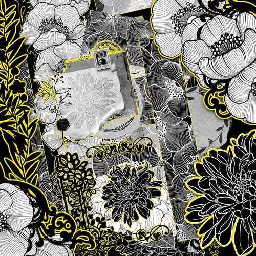 Miniatura 4 de HANATABA - Paquete de papel (15 hojas de 8 x 11 pulgadas), ramos de flores monocromáticas HANATABA vintage estilo Art Deco para manualidades y Papel